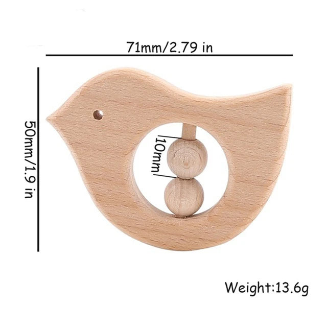 1pc Baby Toy Beech Bear Hand Teething Baby Rattles Wood Ring Cartoon Car Play Gym Montessori Stroller Toy Educational Toys