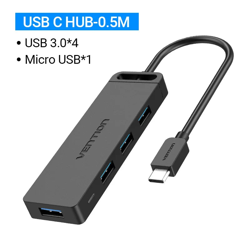 Vention USB HUB 4 Port USB 3.0 2.0 Splitter With Micro USB Power Port Multiple High Speed OTG Adapter for Computer Laptop phone