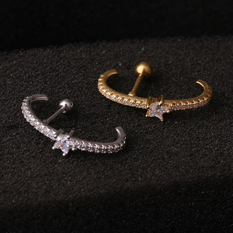 1PC 16G Ladies CZ Hoop Ear Stud Cartilage Helix Tragus Earring Piercing Jewellery