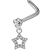 Surgical Steel L Pin 20G Gem Dangle Nose Rings for Women heart dangle Nose Piering Jewelry Body Jewelry Copper Nose Ring