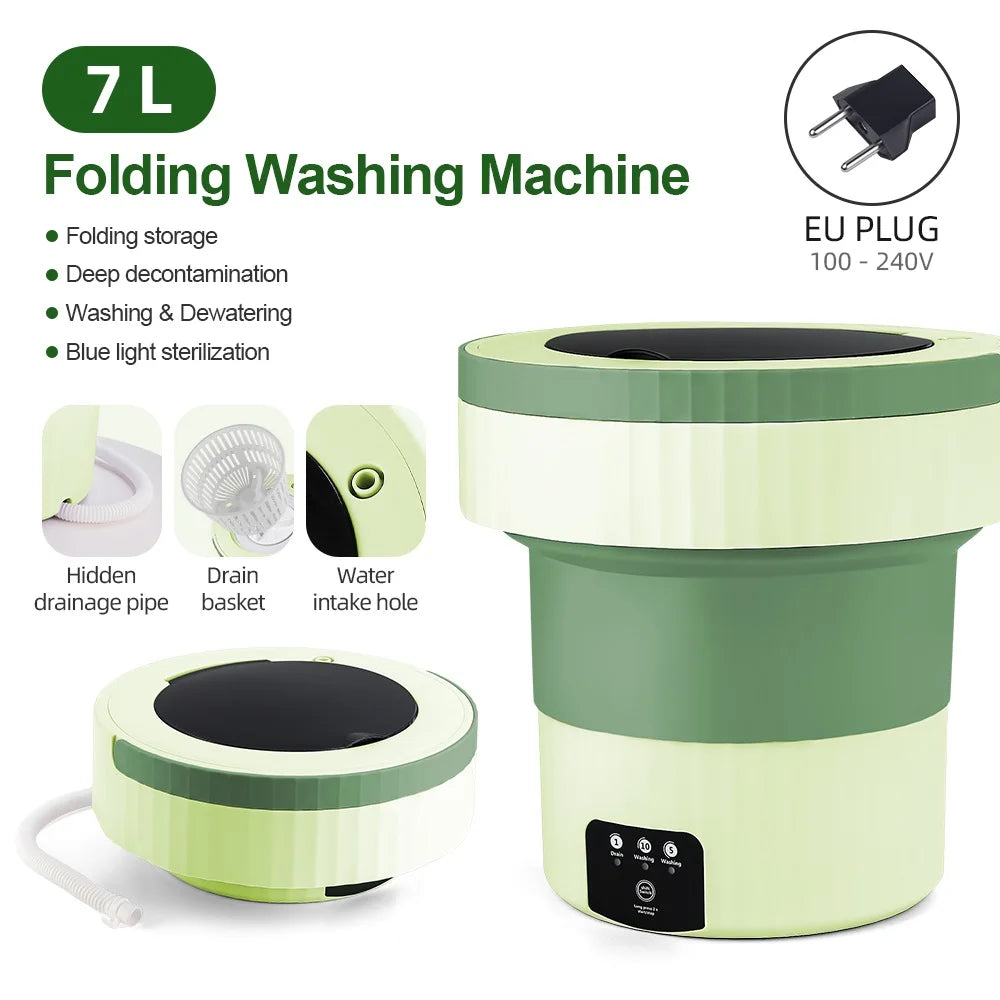 7L Portable Folding Washing Machine Small Washing Machine Automatic Modes Laundry Clothes Laundry Bucket Washing Machine