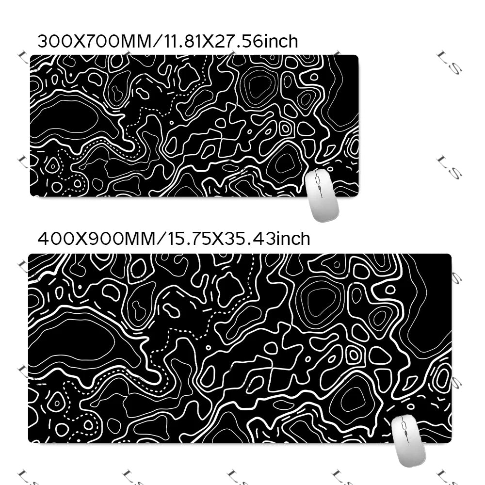 Black White Topographic Map XXL Mouse pad Computer Keyboard Pad Mouse Mat Gamer Soft Office Carpet Table Mat Desktop MousePad