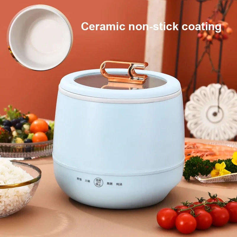 DMWD Multifunctional Electric Rice Cooker Hotpot Skillet Soup Porridge Stew Shabu Non-stick Ceramic Pot Food Meal Steamer Heater