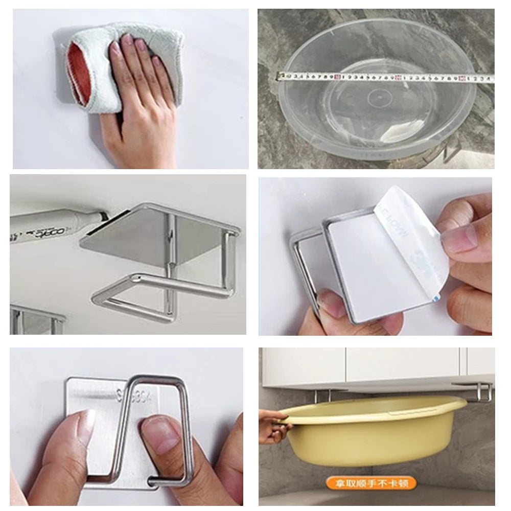 Stainless Steel Rack Kitchen Sink Sponges Drain Drying Sponges Hanger Self Adhesive Hook Holder Kitchen Racks Support Holders