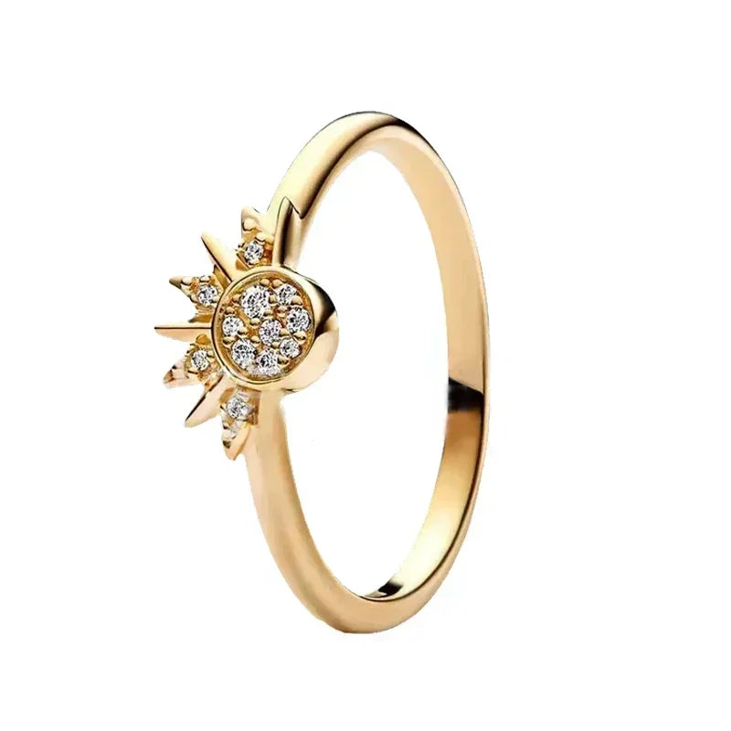 Hot selling 925 sterling silver gold ring, sparkling luxury charm, round crown, heart-shaped ring, fashionable jewelry gift