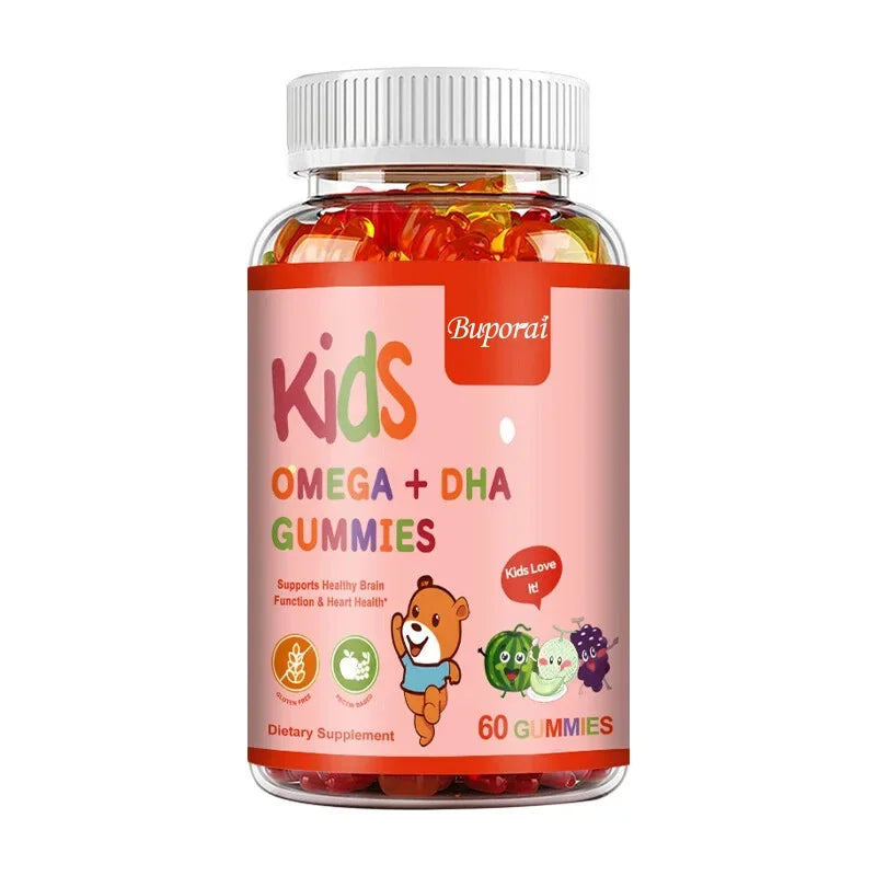 Kids Omega+DHA Gummies with Vitamin D3 - High IQ Brain Enhancer, Improve Memory and Concentration