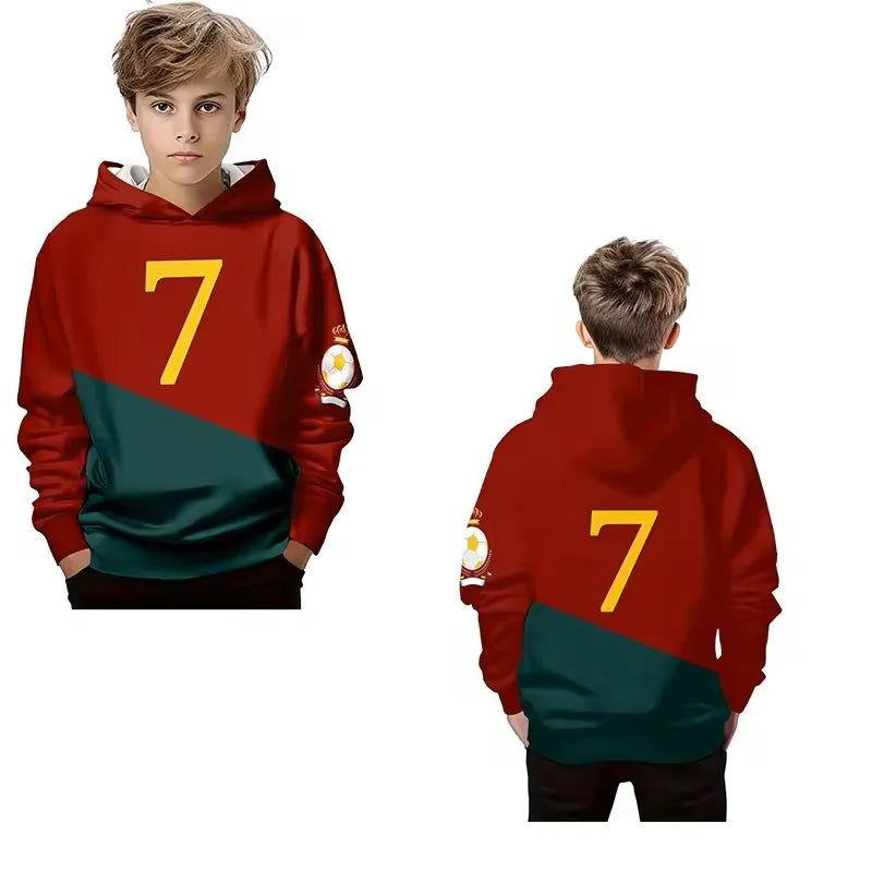Children's 3D Printed Football Pattern Hoodie, Suitable for Play, School, and Casual Wear in Spring and Autumn Seasons