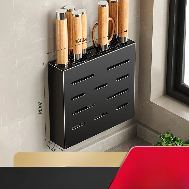 Kitchen knife holder, knife rack, non-perforation, wall-mounted storage box, kitchen organizer kitchen items