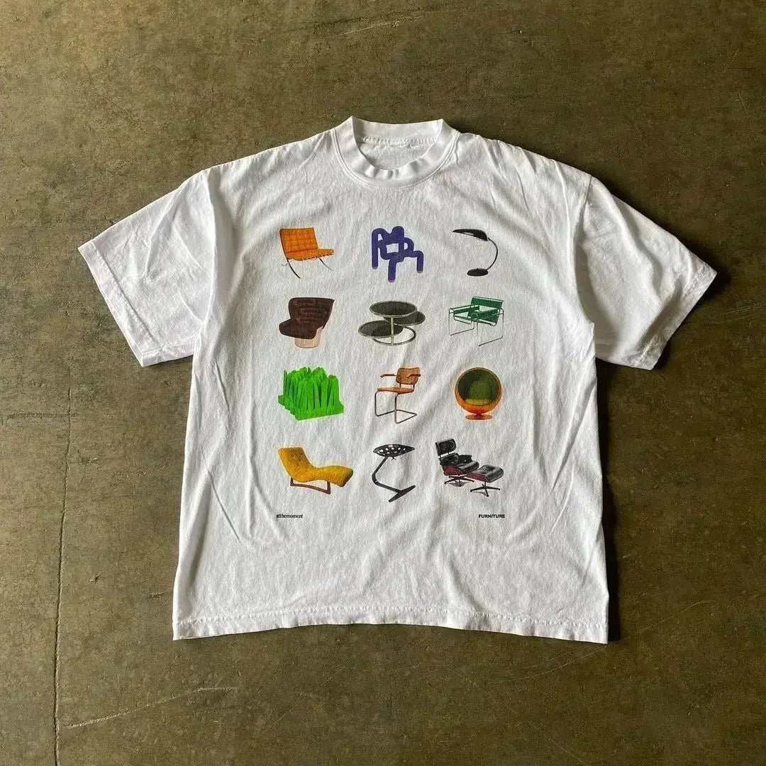 Fashion Tee Women Men T-shirt Y2K Loose Street Letter Print Short Sleeve Casual T-shirt 2025 Summer Retro Harajuku Top