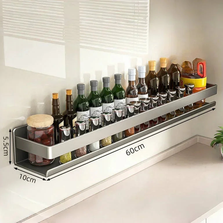 Multifunctional Wall-Mounted Spice Rack Kitchen Condiment Storage Shelf Holds Seasonings Tools Essential Kitchen Organizer Shelf