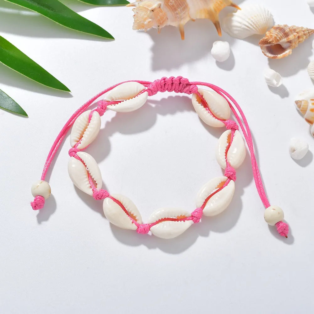 Summer Beach Shell Anklet For Women Bohemian Braided Rope Adjustable Chain Bangle Girls Leisure Vacation Jewelry