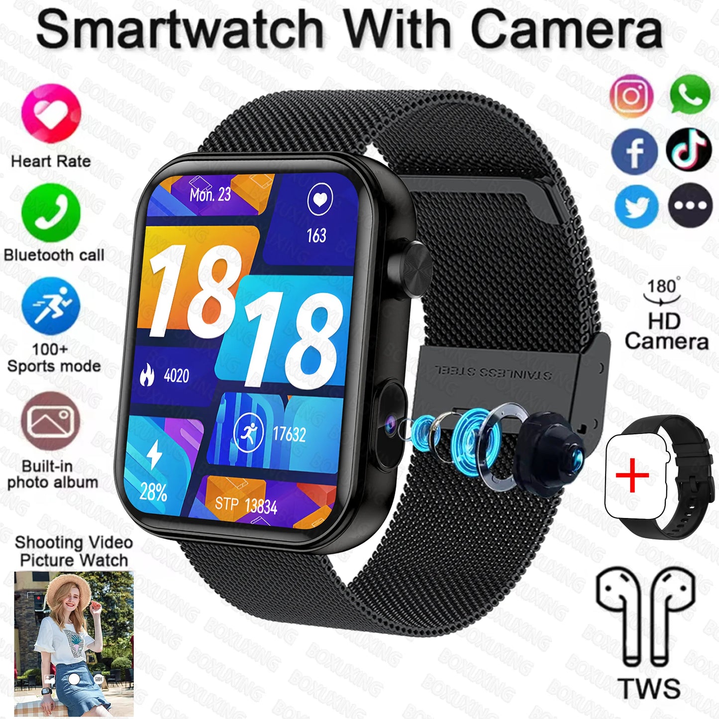 Smart Watch Women Men sound recording Camera Take Photo Record Video Watches Sport Waterproof Bluetooth Call Smartwatch 2025 New