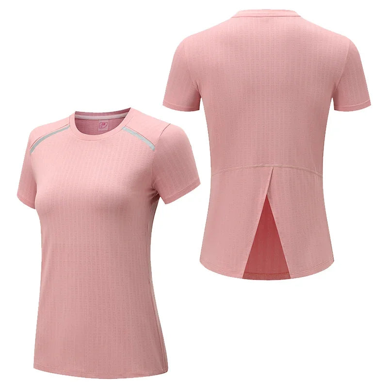 Women's Gym Jogging T-shirt Marathon Running Short Sleeve Tops Outdoor Ladies Sports Shirts Fitness Sweatshirt Yoga Dry Fit Tee