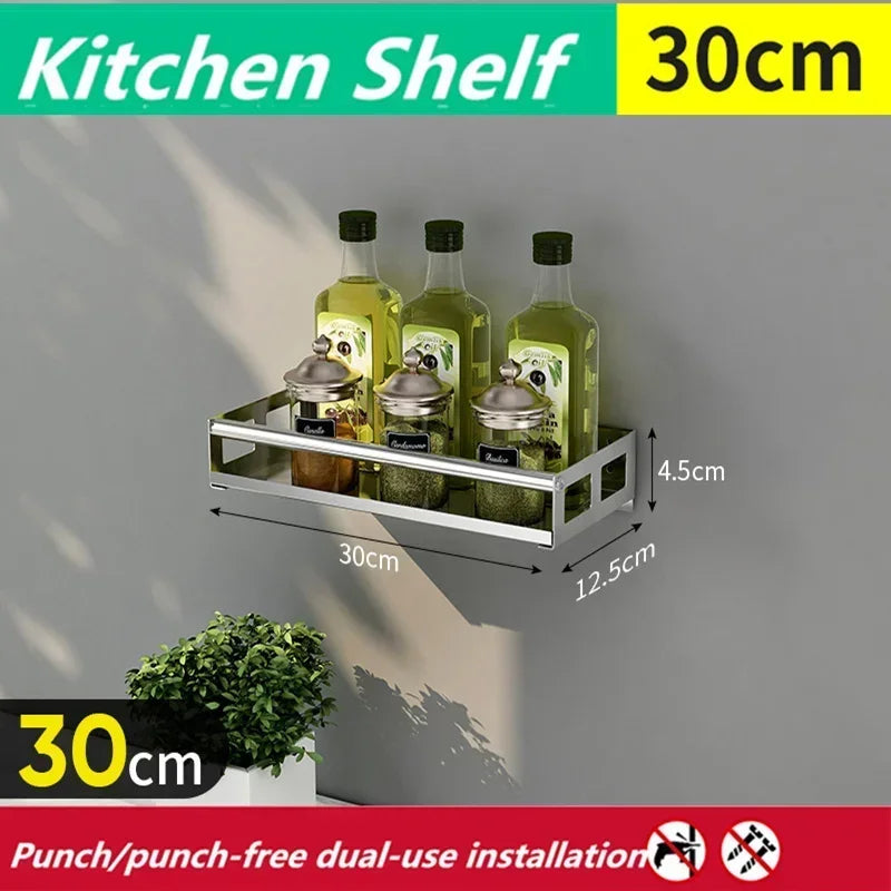 Spice Rack Wall Mount Kitchen Spice Organizer Storage Shelf Punch-Free Shelves Holder for Kitchen Wall Bathroom Household Items