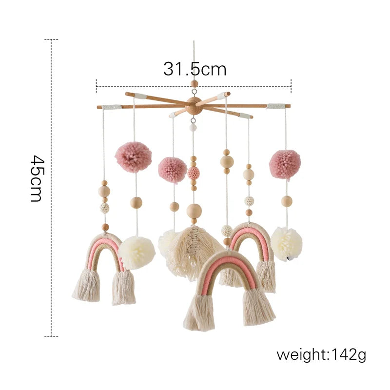 Baby Soft Felt Cartoon Wool Ball Seashell Rattles Hanging Bed Bell Newborn Mobile Crib Wooden Bracket Montessori Education Toys