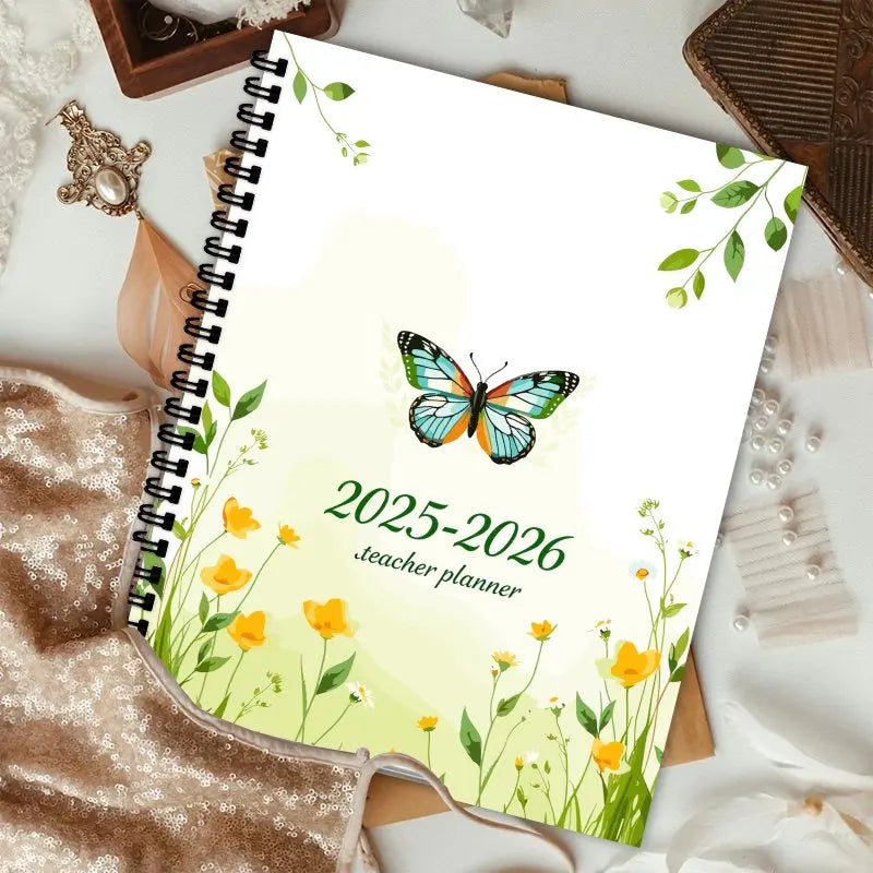 2025-2026 Teacher Planner, Grass Green Butterfly Design, Office, School, and Home Organization Planning Tool, Art Cover Design