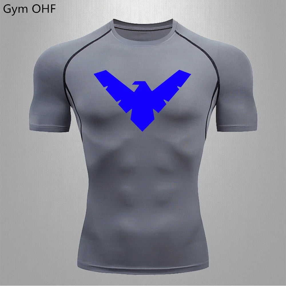 Compression Nightwing Print Tops For Men T Shirt Rashguard Jiu Jitsu Gym Fitness Running Train ing Shirts Jersey Short Sleeved