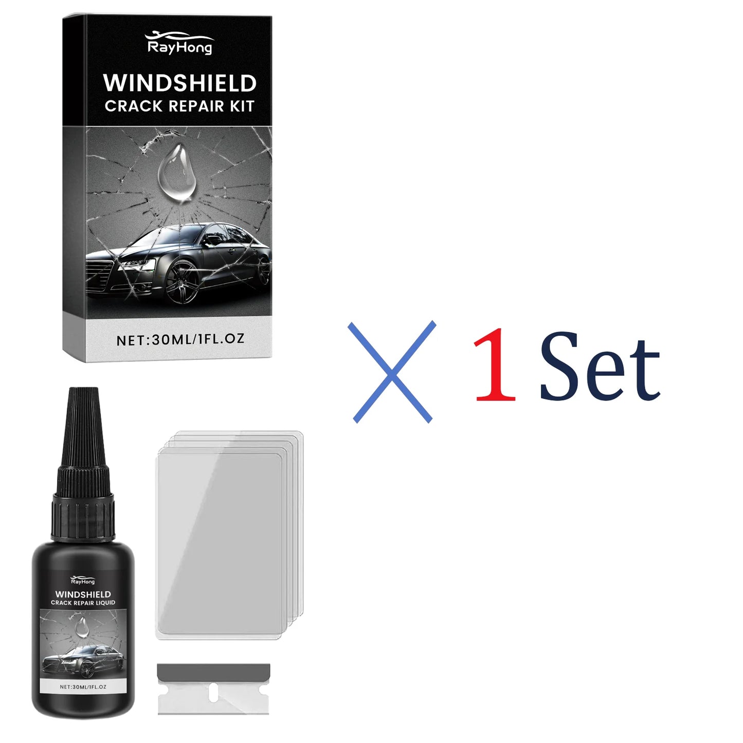 Professional Windshield Repair Kit Permanent Crack Repair Resin for Car Glass DIY Fix Chip Scratch Crack with UV Light Cure 30ml