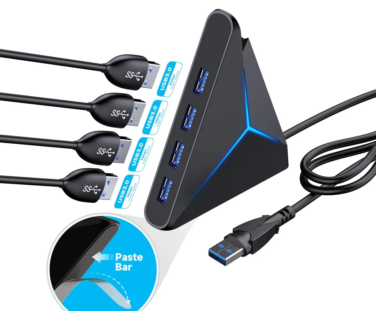 4 Ports USB 3.0 Docking Station 39inch Cable USB Hub 5Gbps LED Light USB &Type C Splitter Adapter for Laptop PC Keyboard Phone