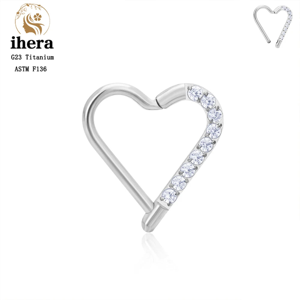 G23 Titanium Piercing Heart Earrings CZ Paved Hinged Segment 16G Round Ear Ring Hoops Tragus Cartilage Helix Daith Pierc Jewelry