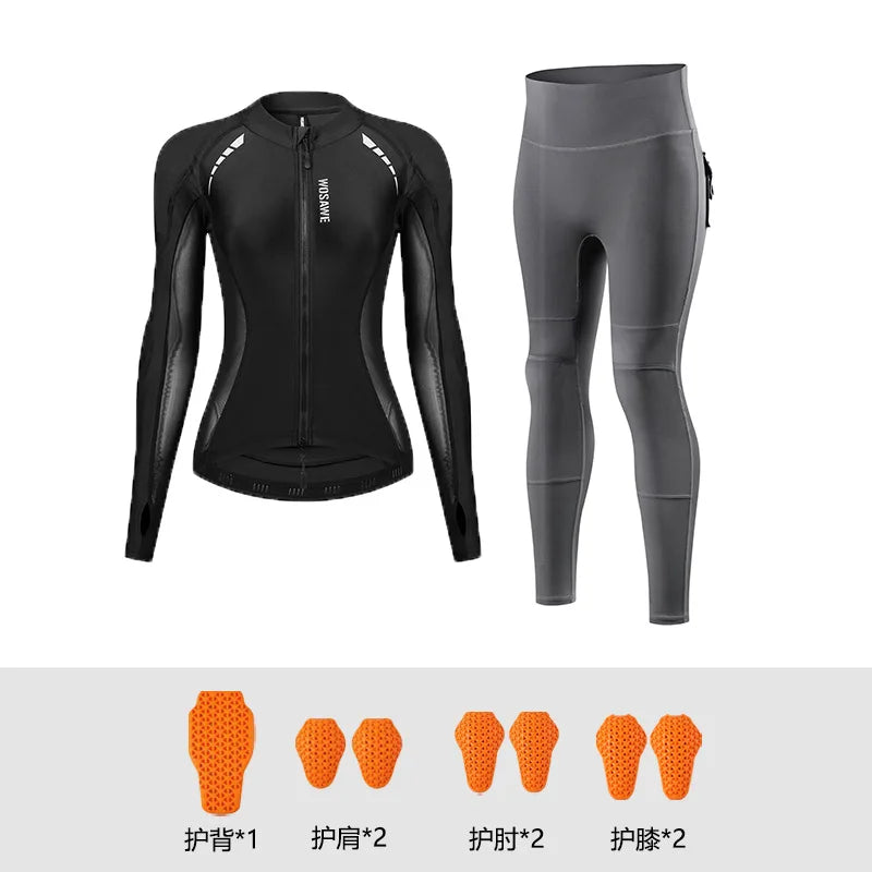 WOSAWE Women Motorcycle Jacket and Pants Set with Removable Pads Soft Protective Gear CE Certified Safety Moto Racing Clothes