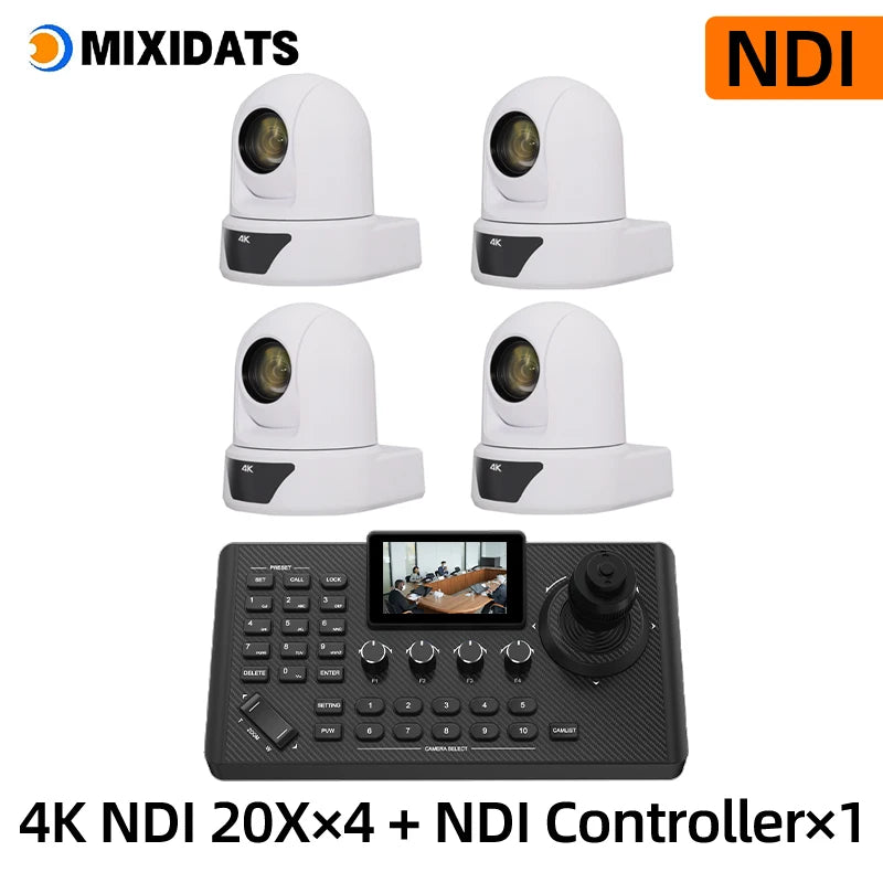 4K NDI PTZ Camera 1-10pcs 20X Zoom Video Conference Camera for Church Business Meeting Optional 1 controller keyboard kit