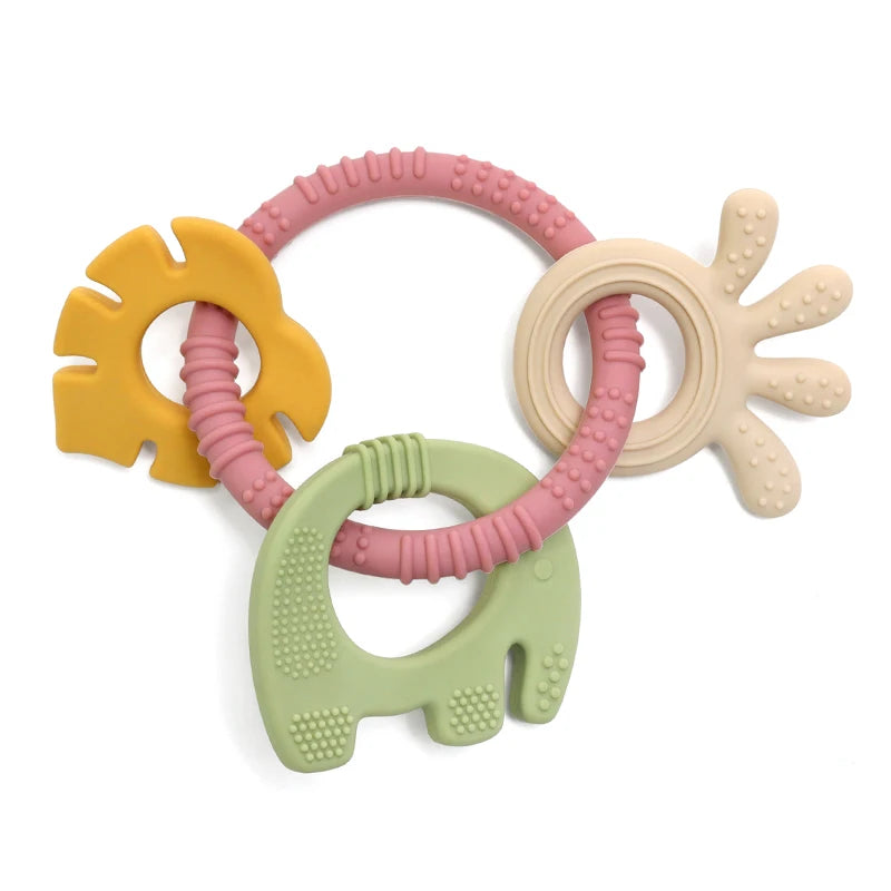 4 in one Baby Silicone Teether Ring BPA Free Rattles Bracelet Food Grade elephant Cute Octopus ShapedTeething Ring Toys