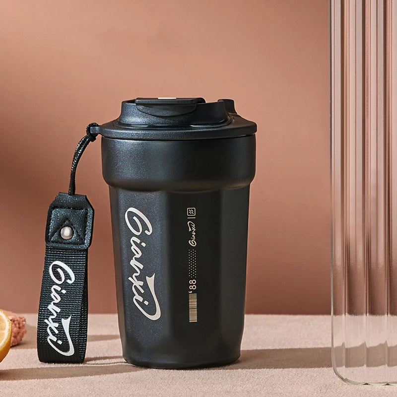 GIANXI Coffee Thermos Cup with Handles Rope Stainless Steel Vacuum Flask Portable Thermal Insulation Cups Drinkware
