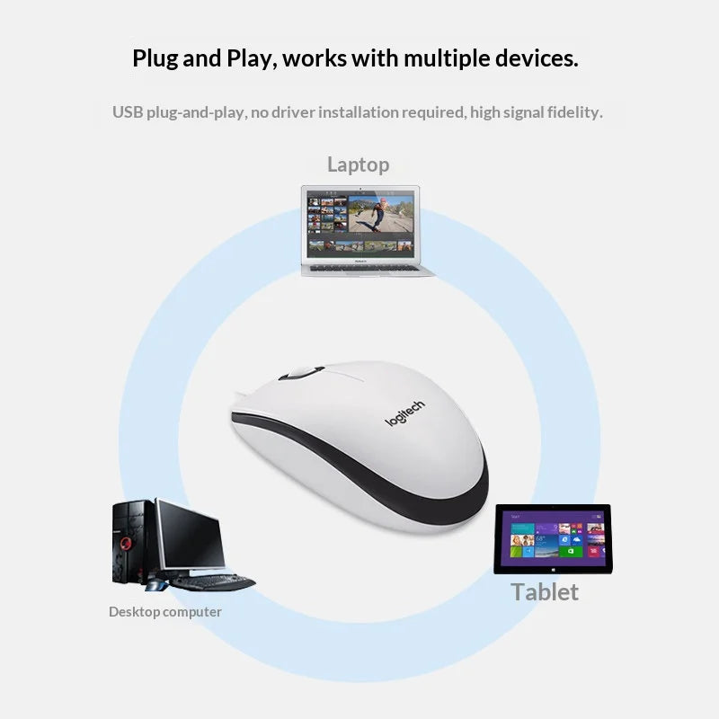 Logitech M100R Wired USB Mouse, Durable & Reliable, Perfect for Home, Office, Gaming and Laptop Use