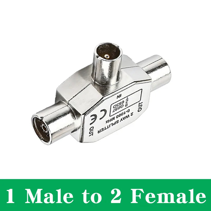 T-Shape TV Cable Antennas 3-Way Splitter TV Male Plug Female Socket Coaxial Signal Distributor Connector