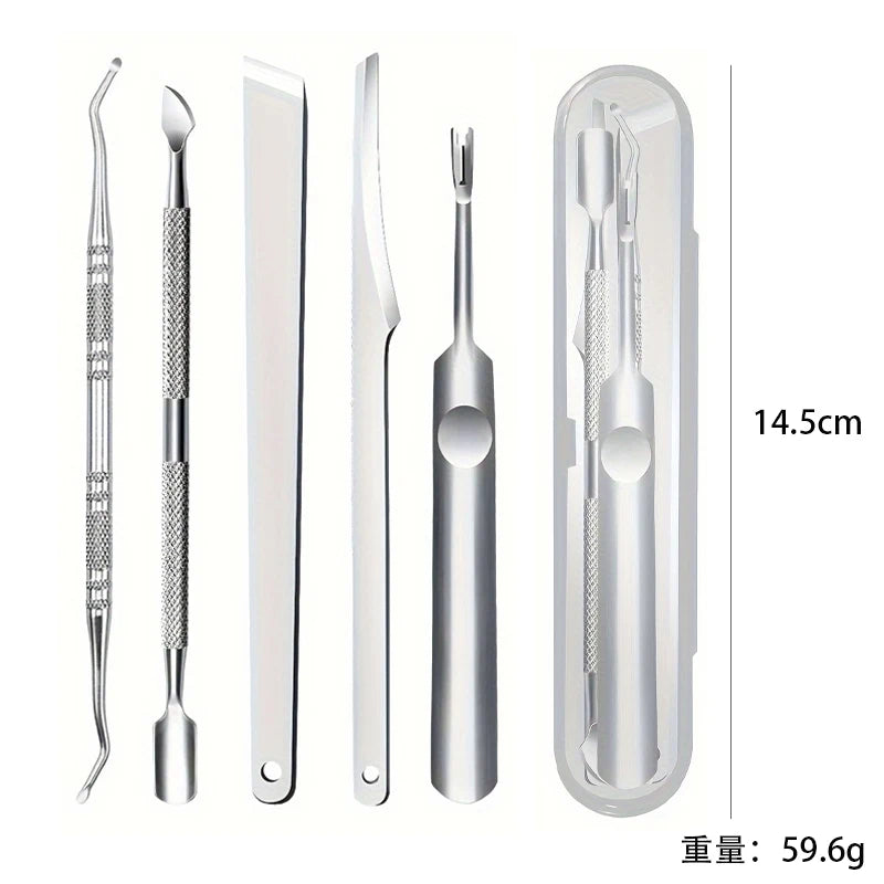 5pcs stainless steel multifunctional foot beauty tools for removing toenails,calluses,dead skin,dead skin forks, sharp pedicures