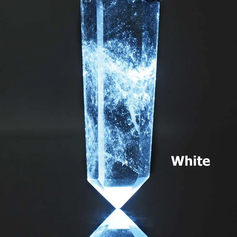 Black Leather Wrapped Rechargeable Light Up Led Crystal Quartz Point Pendant Witch Boho Goth Jewelry