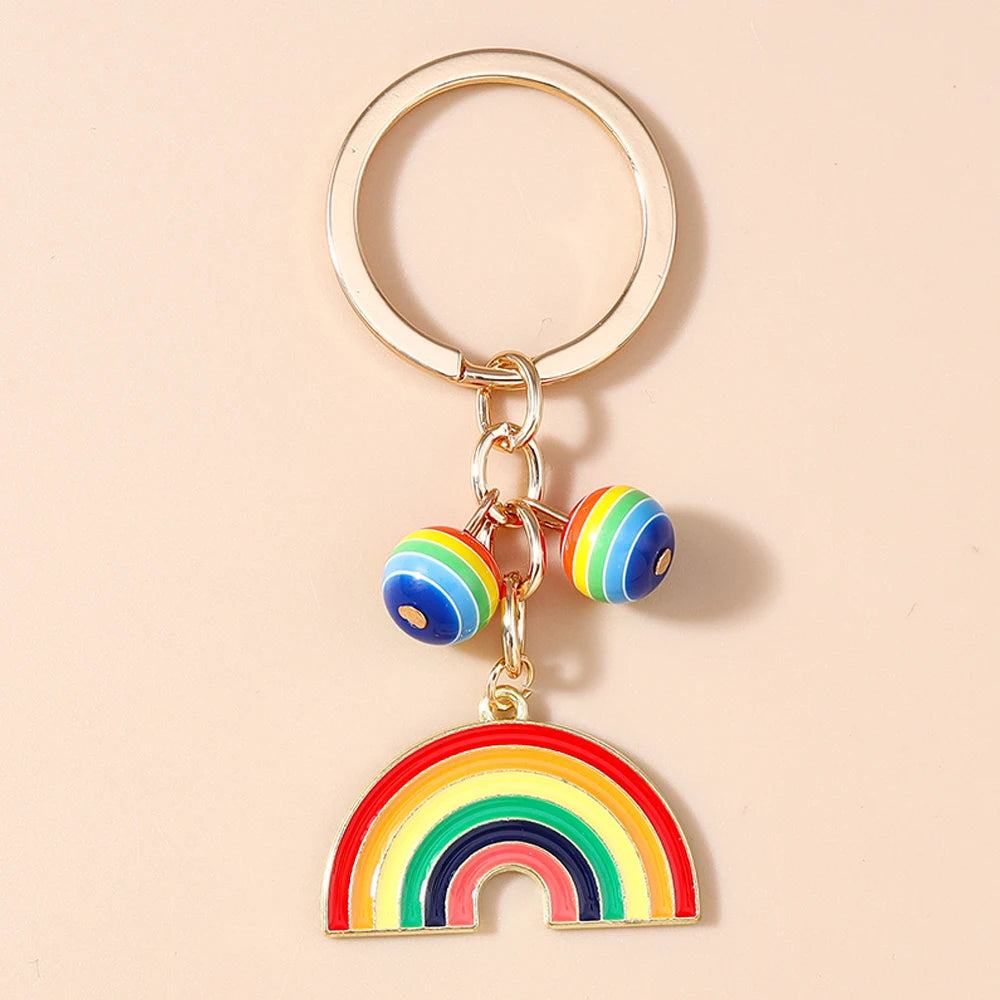 Aihua New In Y2K Colorful Rainbow Keychain For Women Men LGBT Rainbow Key Ring Chains Bag Pendant Trendy Party Jewelry Gifts