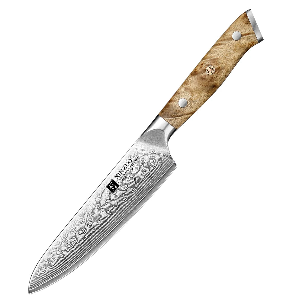 XINZUO 1-3PCS Damascus Steel Knife Set Chef Santoku Utility Knives 67 Layers Super Steel Figured Sycamore Brass Rivets 60HRC