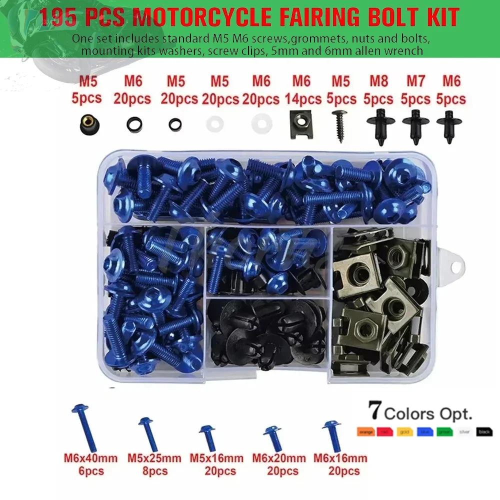 195Pcs Motorcycle Accessories Aluminum Fairing Bolt Screws Kit Nut Clips For Yamaha TMAX500 TMAX530 TMAX560 TMAX 500 530 560