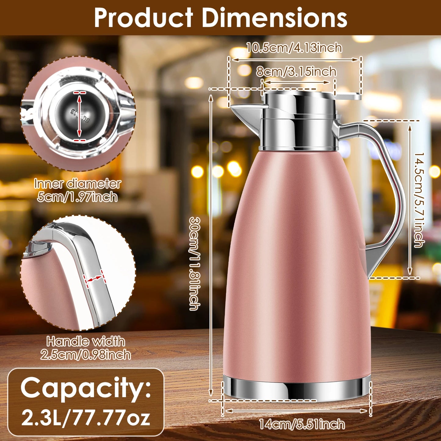 2.3L Double Wall Insulated Jug Stainless Steel Vacuum Flasks Office Hot Coffee Thermos Insulation Kettle Hot Water Thermos Pot