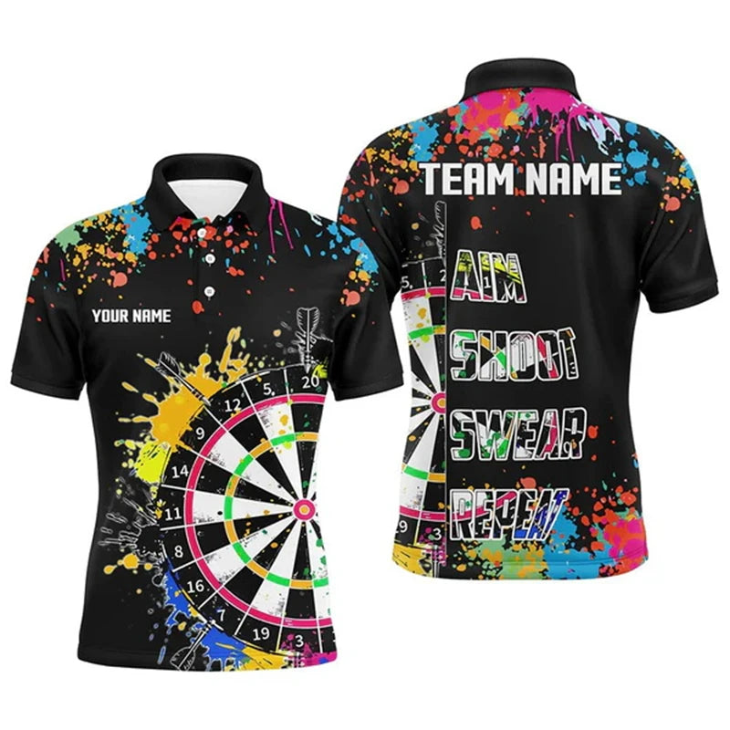 Cool 3D Personalized Orange Darts Board Flame Men Dart Polo Shirt Custom Team League Dart Jerseys Uniform Gift For Darts Lovers