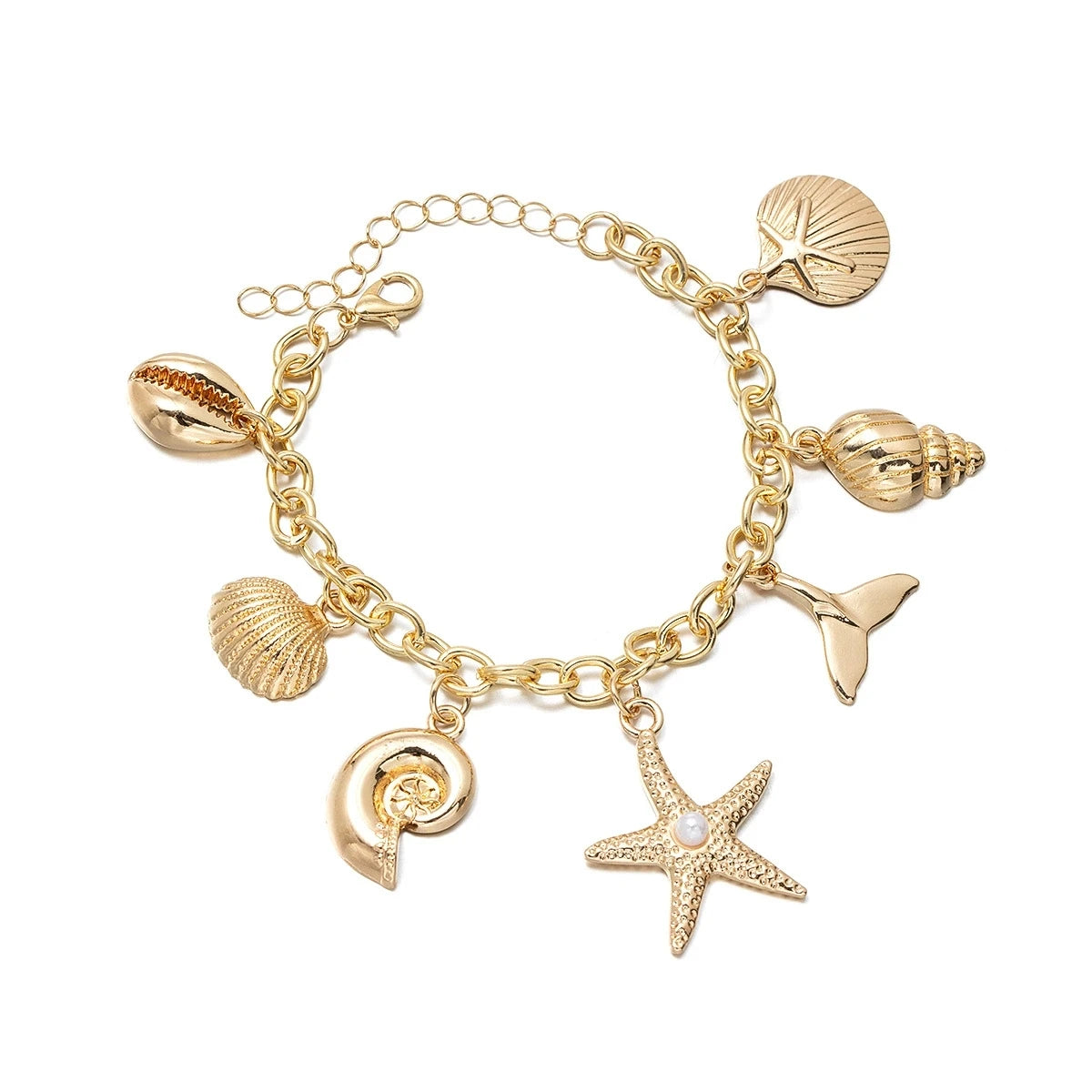 Bohemian Summer Style Bracelet For Women Metal Starfish Shell Scallop Mermaid Charm Bangle Female Fashion Beach Vacation Jewelry