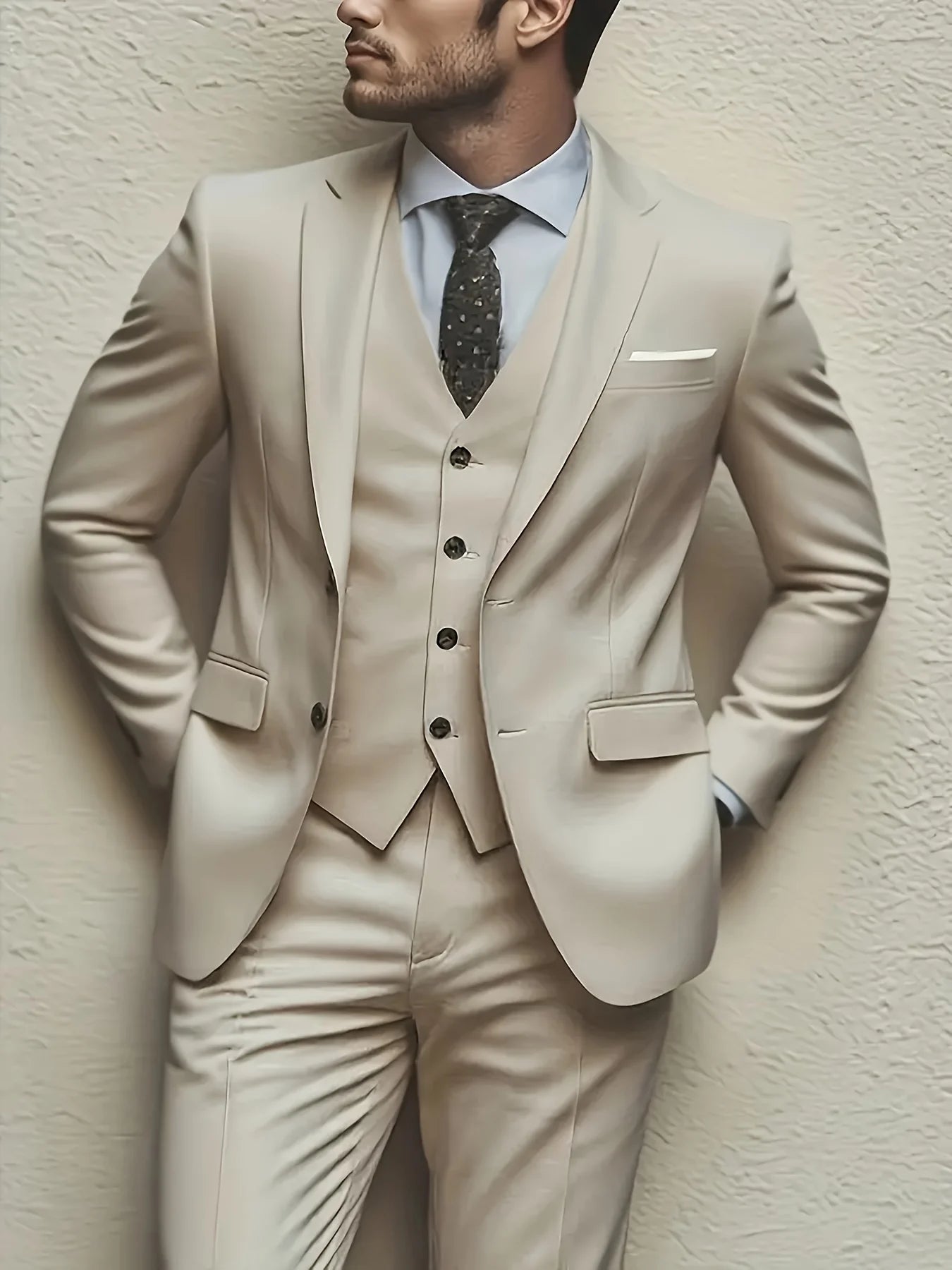 Men's 3pcs Suit Set, Jacket + Vest + Pants, Fashionable High-Quality, Suitable for Weddings, Parties and Formal Occasions
