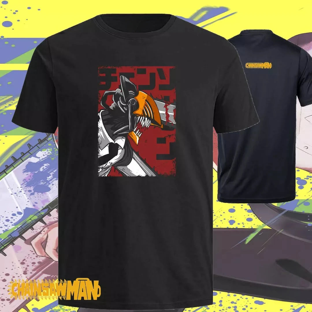 Chainsaw Man Japanese Anime Cotton Pattern Printed Short Sleeve T-shirt Retro Men Women Kids Casual Loose Streetwear Top Tees