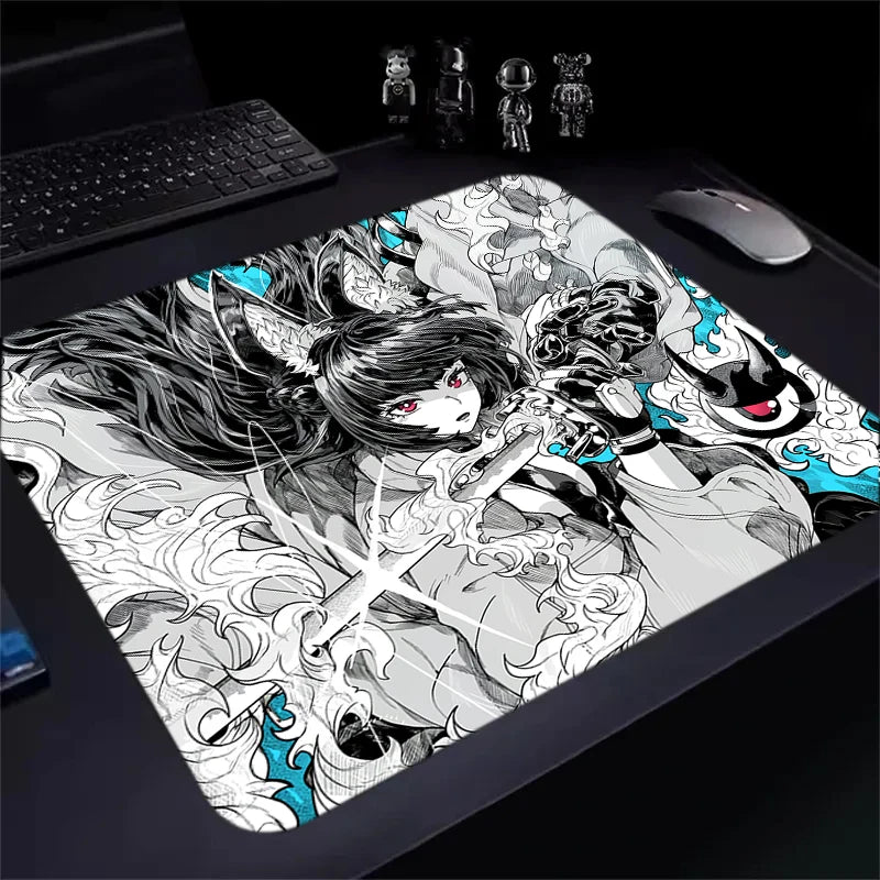 Anime Samurai Girl Mouse Pad Large Computer Office Game Table Mats 400X450 Anti-slip Rubber Waterproof Mat Desktop Keyboard Pads