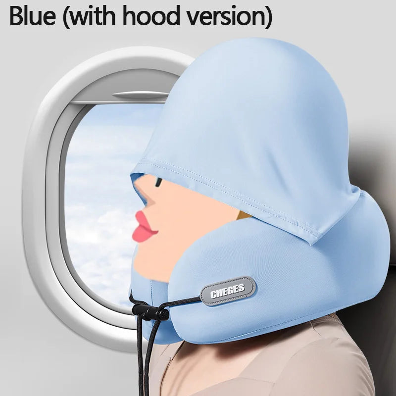 1pc Car Interior U-shaped Pillow, Neck Support Hooded Travel Portable Airplane Neck Pillow, Memory Foam Travel Pillow, Foldable