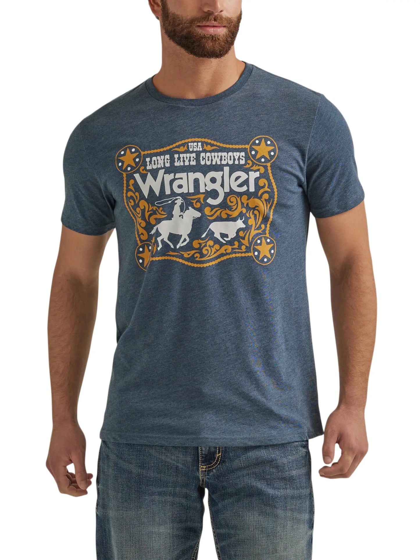 Wrangler Men's Western Crew Neck Short Sleeve Tee Shirt Summer Outdoor Sports Round Short Sleeve T-shirt Fitness Men Women