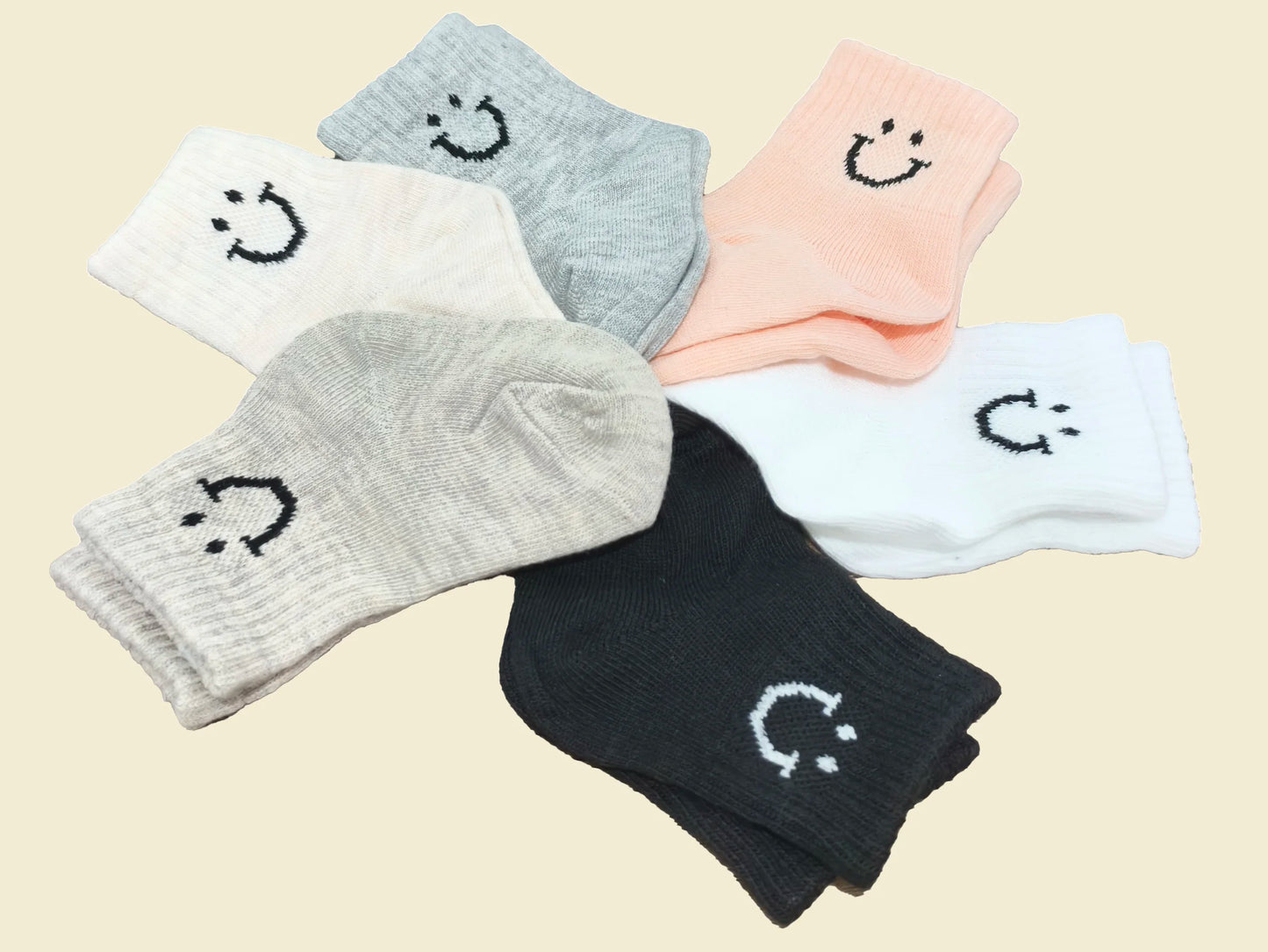 6 Pairs Baby Smile Socks, Cute Side Smile Ankle Socks for 0-12 Month Newborn Infant Boy Girl Non-Slip Funny Cartoon Toddler Socks