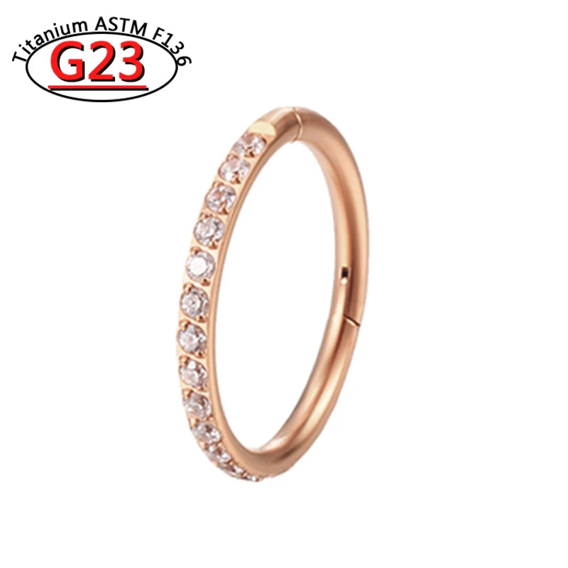 G23 Titanium Piercing Double Layered Triple Stack Hinged Zircon Nose Ring Helix Cartilage CZ Small Cartilage Septum Clicker