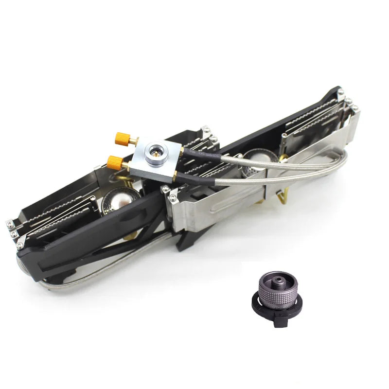 BRS-32 Double Head Gas Stove Portable Outdoor Camping Furnace Fire Switch Free Adjustable Control Cookware Set