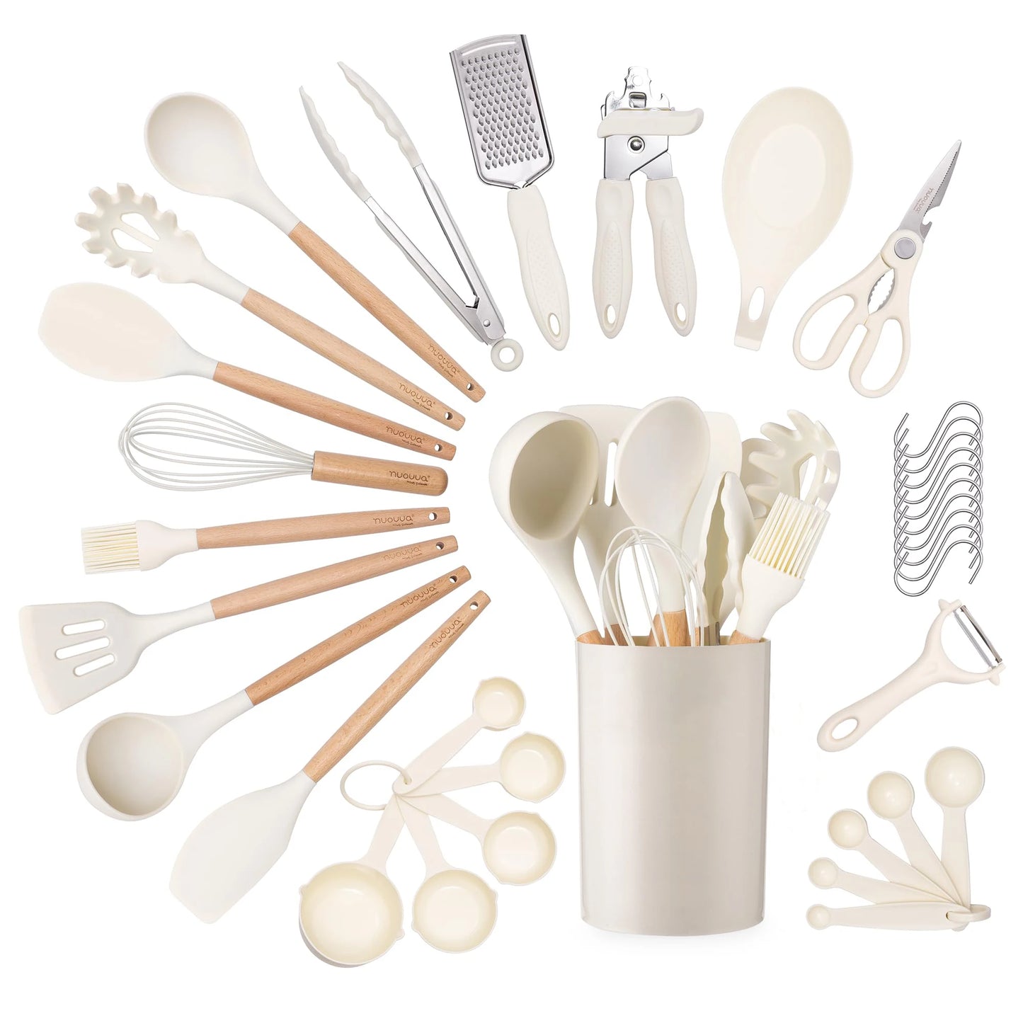 35 Pcs Silicone Utensils Set Non-Stick Cookware Spatula Shovel Egg Beaters Wooden Handle Kitchenware Home Kitchen Cooking Tools