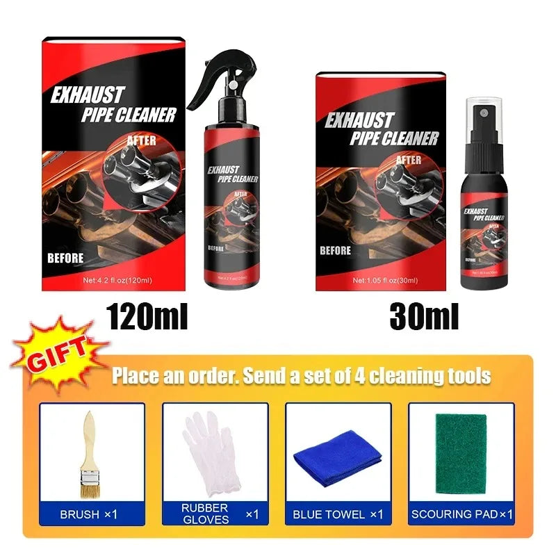 Rayhong 120ml Exhaust Cleaner Spray - Fast-Acting Rust Remover & Shine Restorer for Car, Motorcycle, RV, ATV - with Gloves