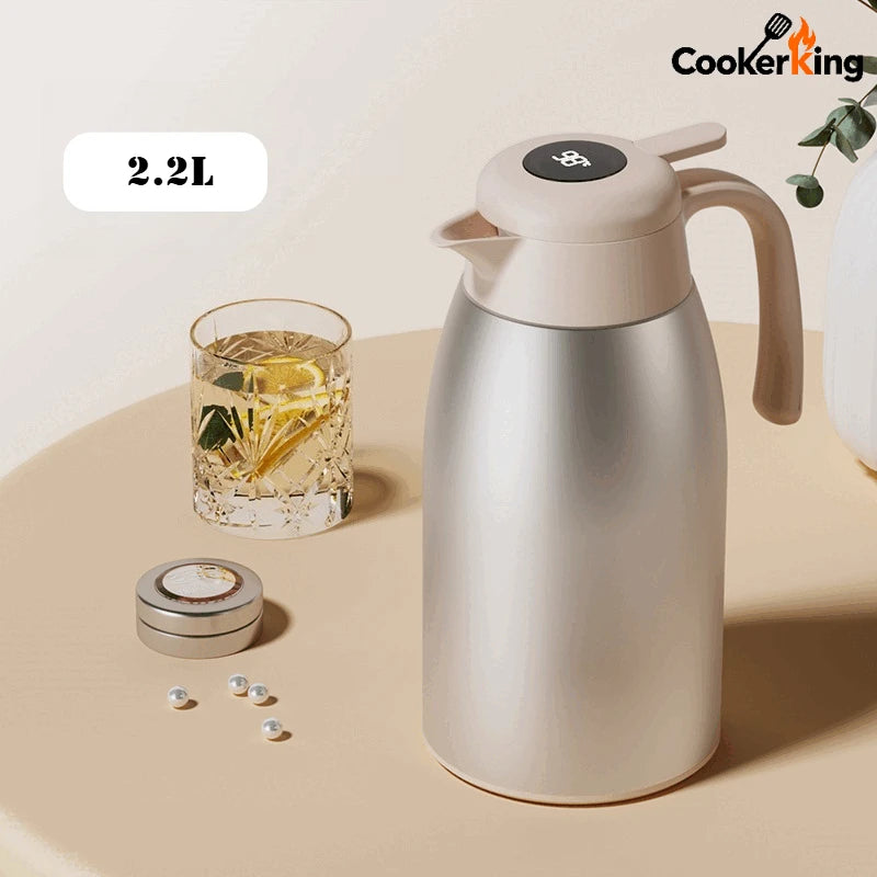 COOKER KING 2.2L Stainless Steel Coffee Pot 304 Stainless Steel+PP Intelligent Temperature Display Thermos Kettle Travel Kettle