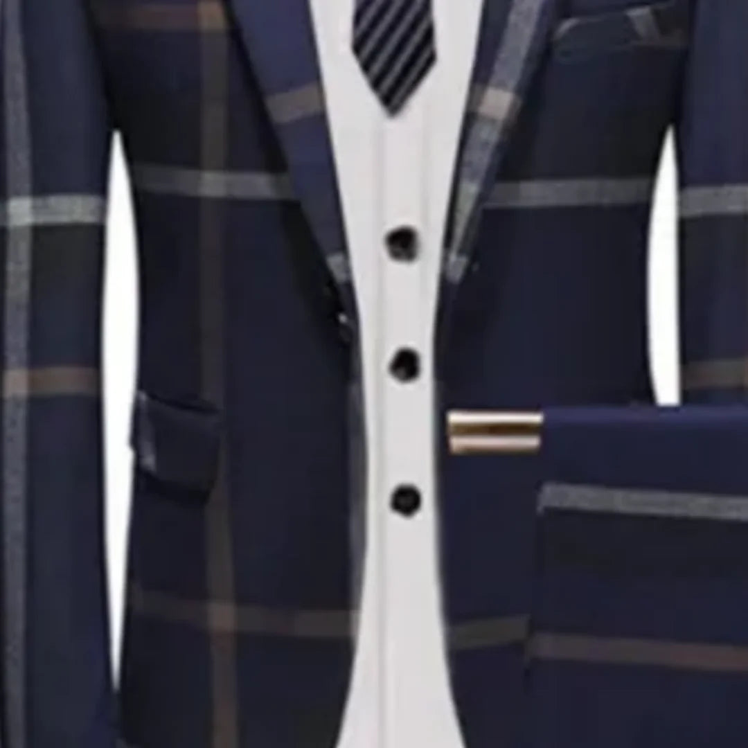 2 Pcs Suits Set Coat Vest Pants Fashion Men's Casual Boutique Business Plaid Slim Formal Dress Blazers Jacket Waistcoat